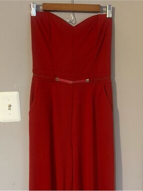 HAVE Strapless Red Jumpsuit with Belt Waist Sz M